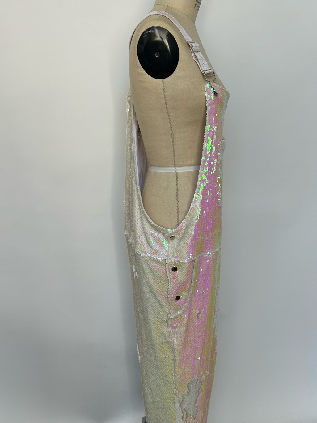 Iridescent Sequin Overall Jumpsuit - Pink — image 4 of 7